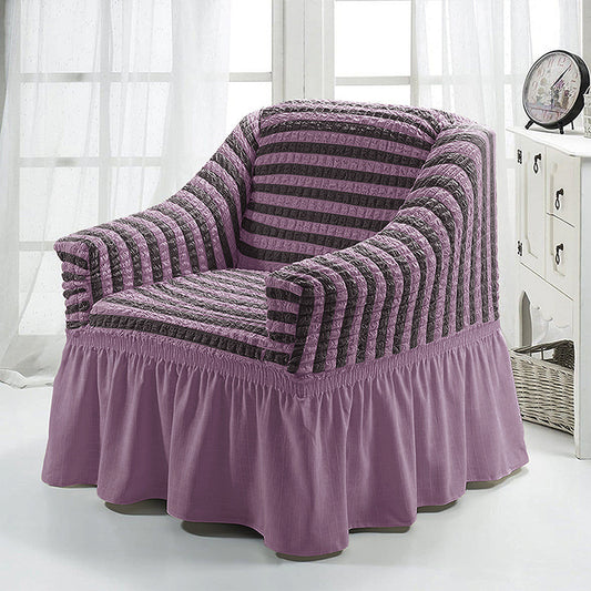 Housse de fauteuil avec Jupe SofaCharm -Mauve rayée