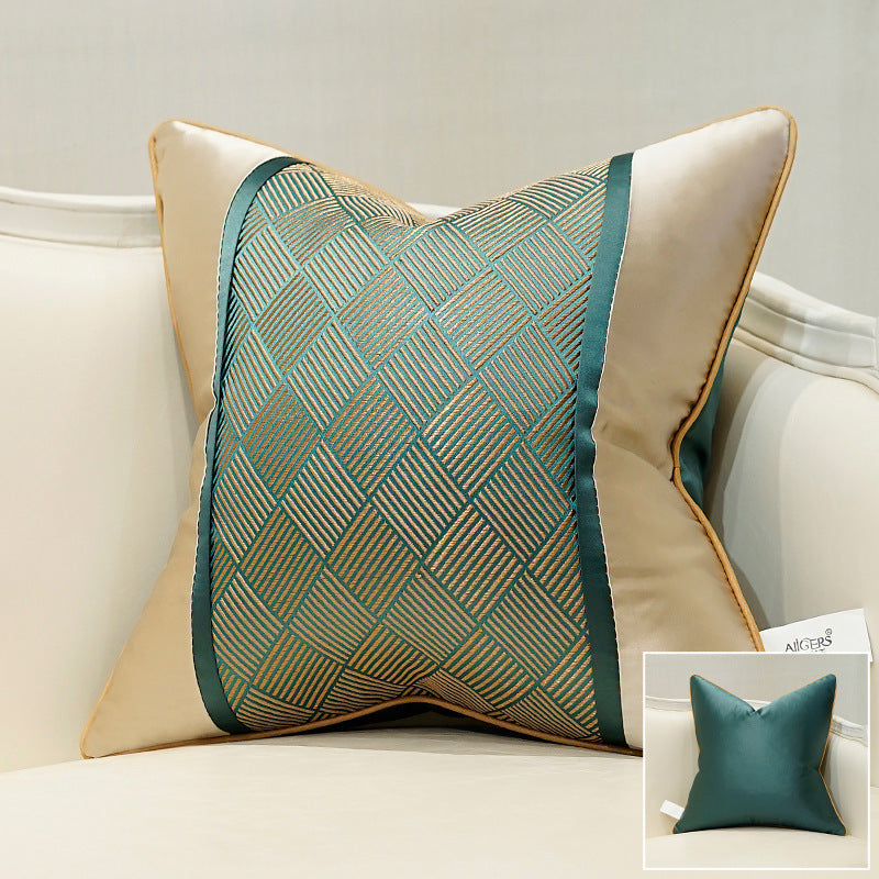 Housse de Coussin Géométrique Jacquard - Vert Dune