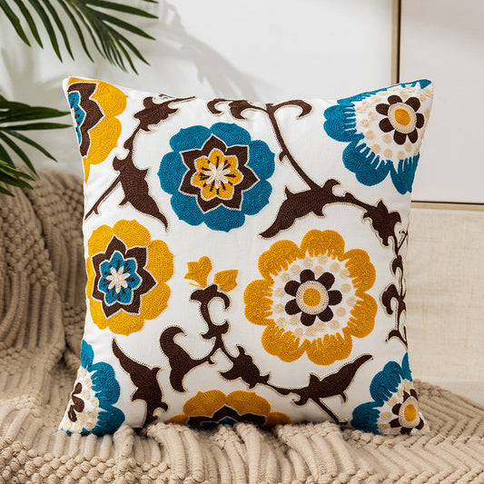 Housse de coussin brodée style pastoral – Fleur décorative