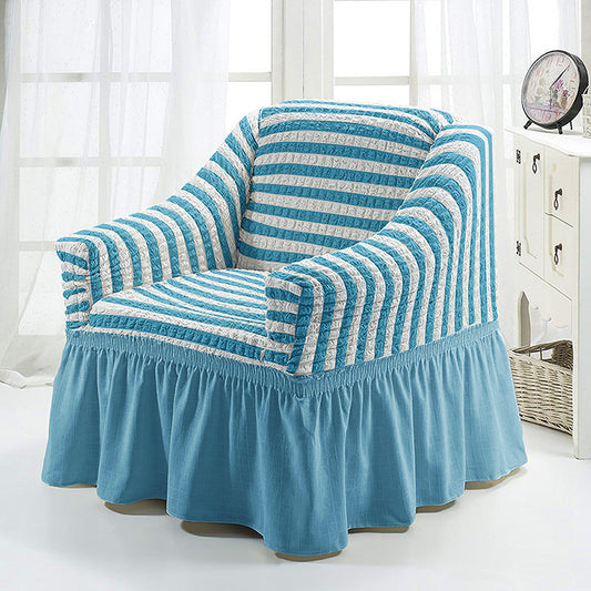 Housse de fauteuil avec Jupe SofaCharm - Bleu rayée