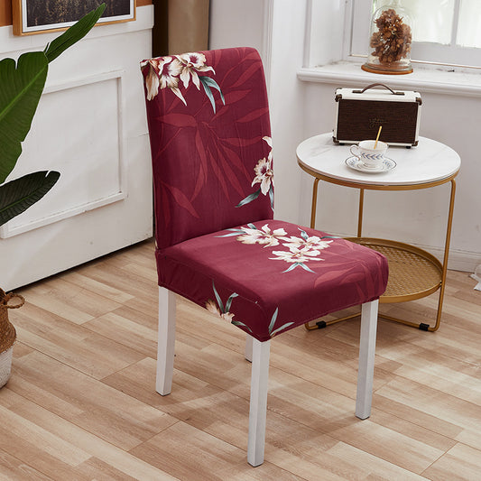 Housse de Chaise Extensible et Résistante aux Plis -Rouge Fleurie