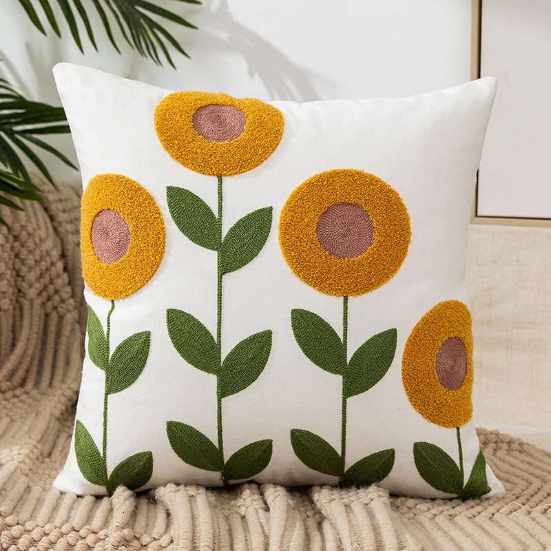 Housse de coussin brodée style pastoral – Fleur décorative