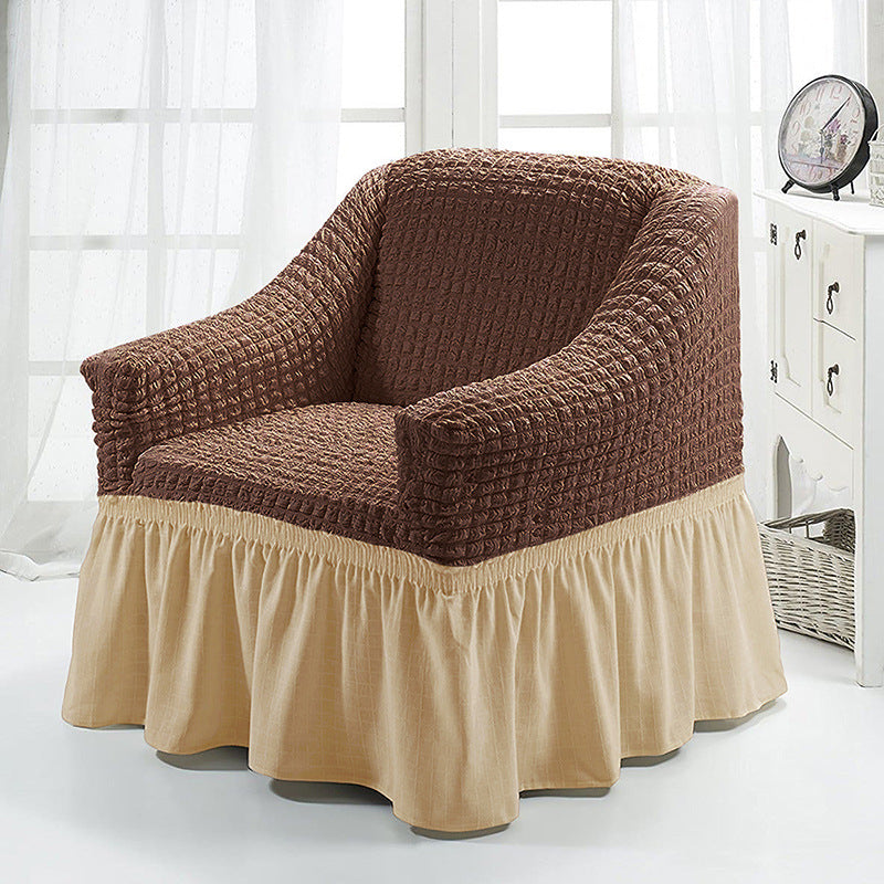 Housse de fauteuil avec Jupe SofaCharm - Coffee beige